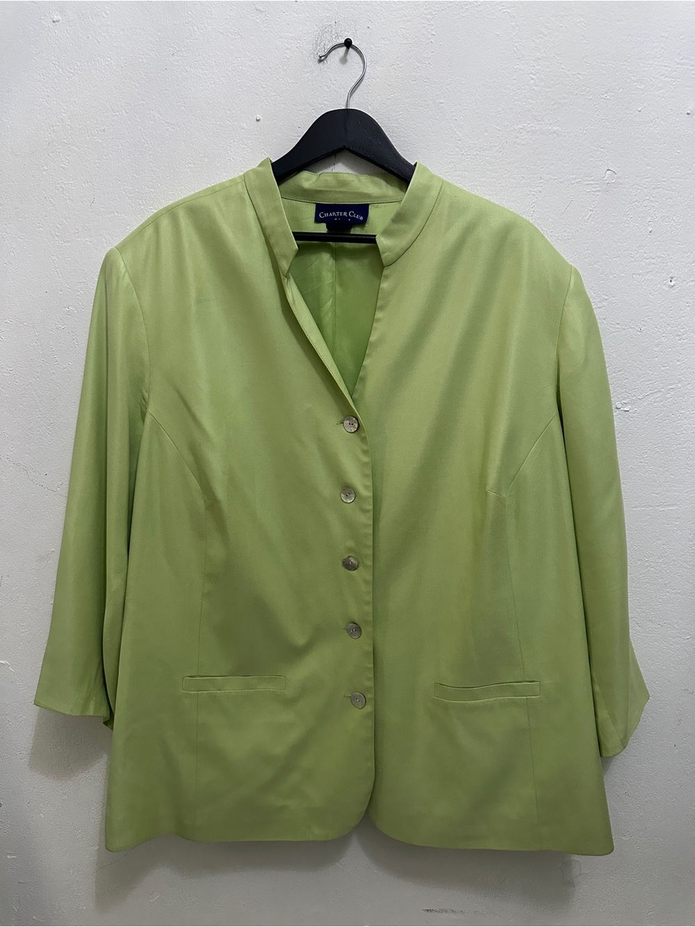 Charter Club 24W XL 100% Silk Blazer Jacket Light Green 3/4 Sleeve